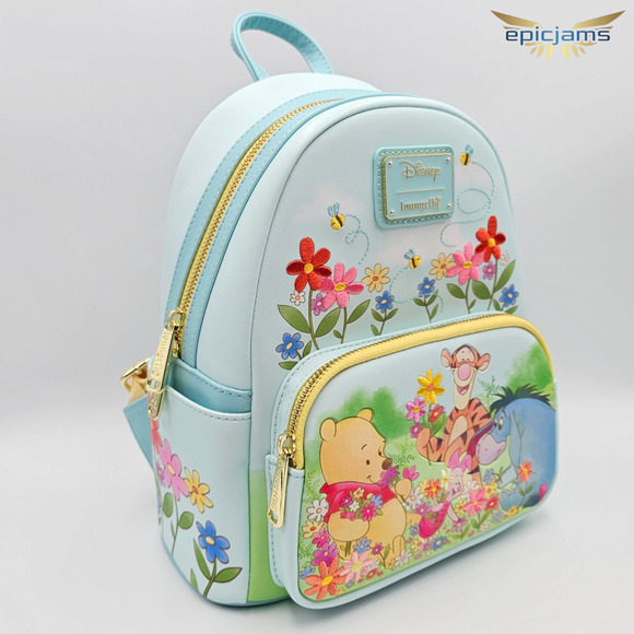 Loungefly Disney Winnie the Pooh Floral Pooh Bear & Friends Blue Mini Backpack - Picture 2 of 9